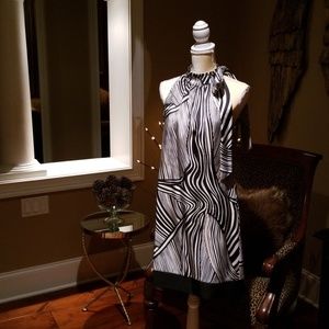 WHBM Sleeveless Silk Shift Dress with Tie Collar